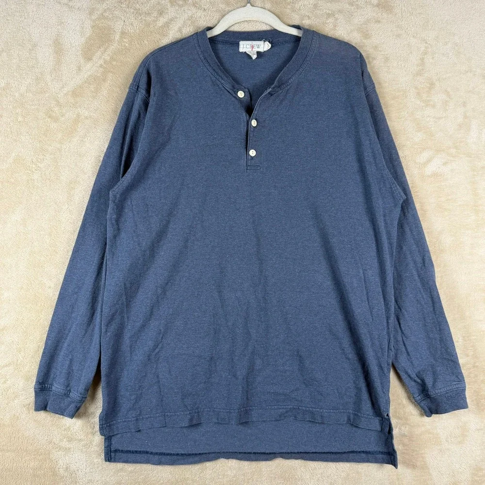 J Crew Oarsmen Long Sleeve Pullover Henley Shirt Mens Heather Blue Cotton M‎